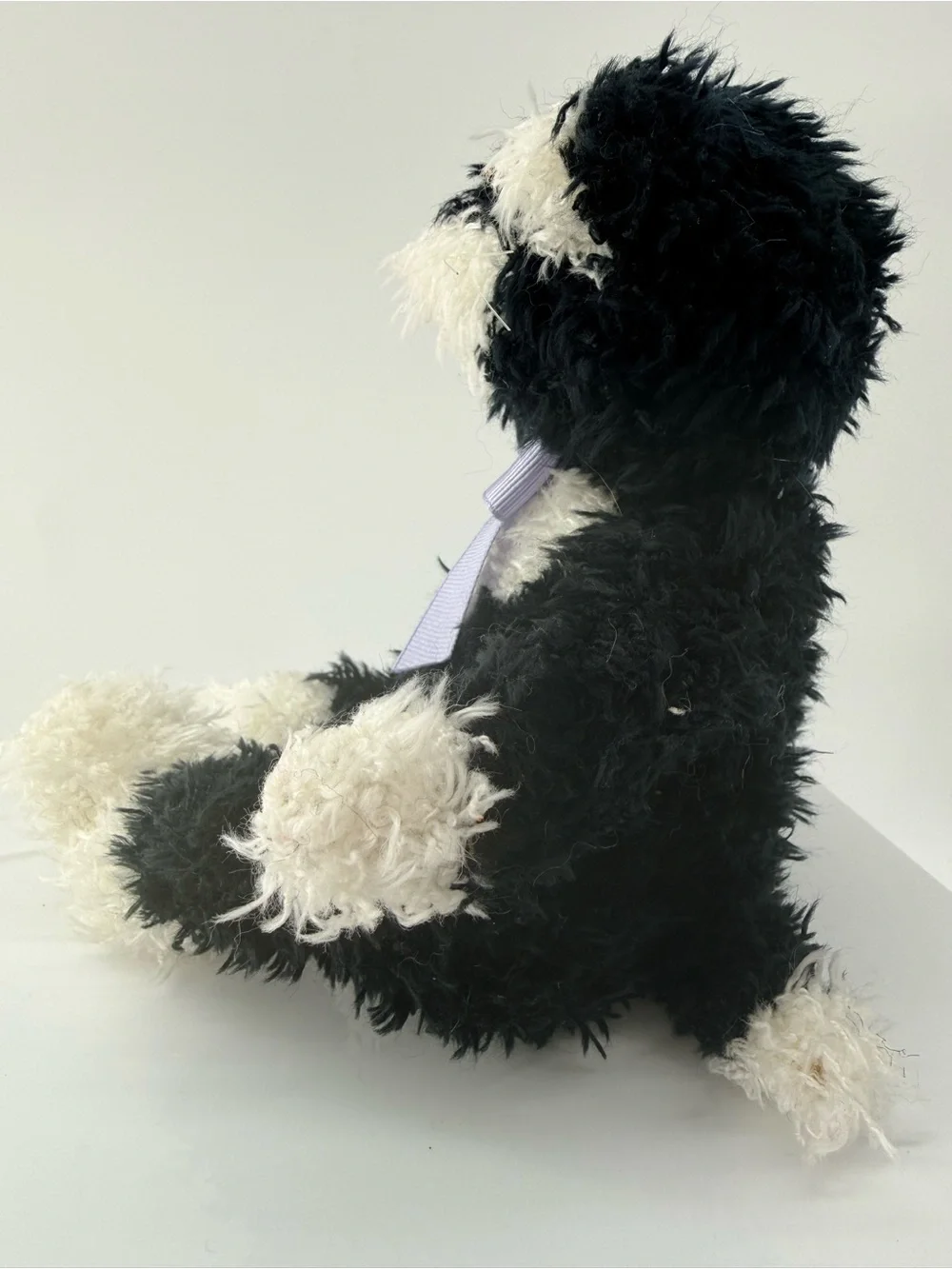 Plush Black & White Cat Toy with Lavender Bow - Soft Cuddly Pet Playmate